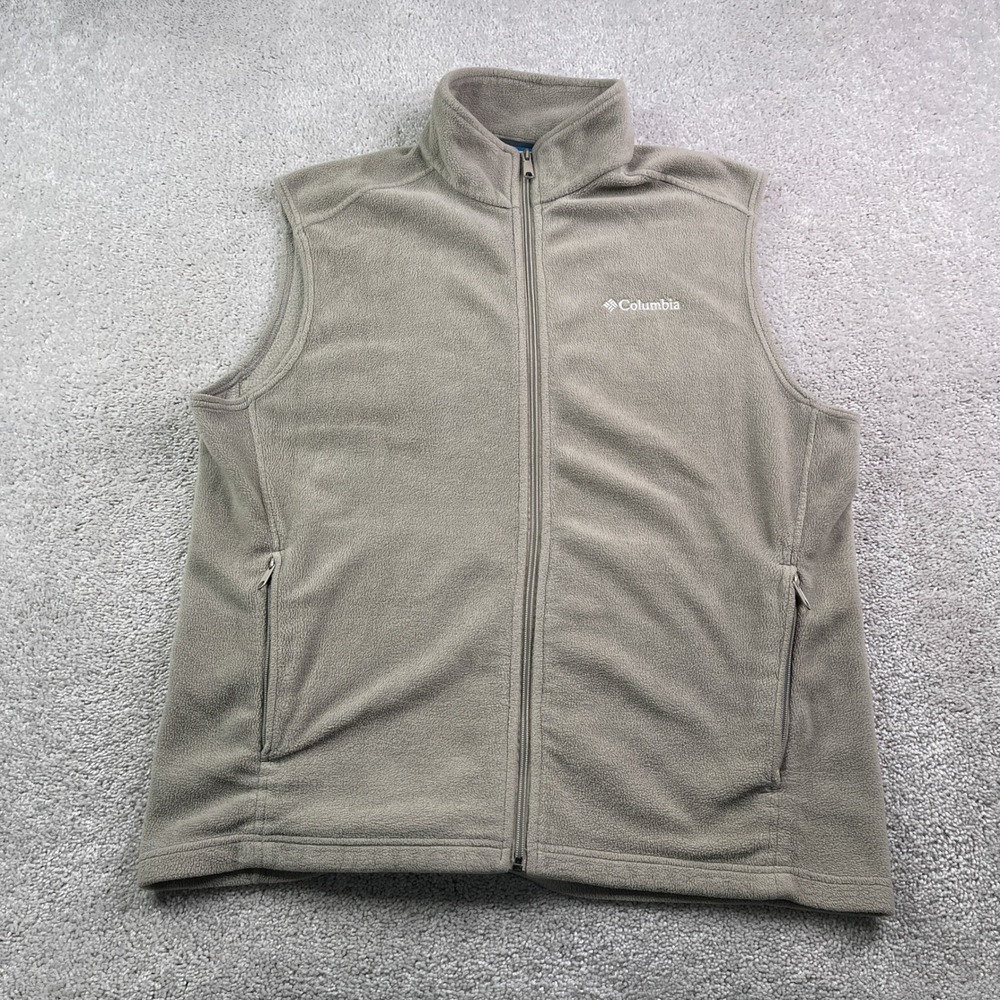 Columbia Vest Mens Large Tan Steens Mountain Fleece Full Zip Outdoor Hiking Gorp